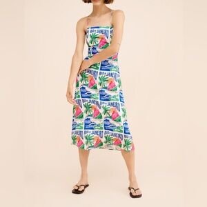 FARM Rio Carioca Posters Linen Blend Midi Dress Size S
